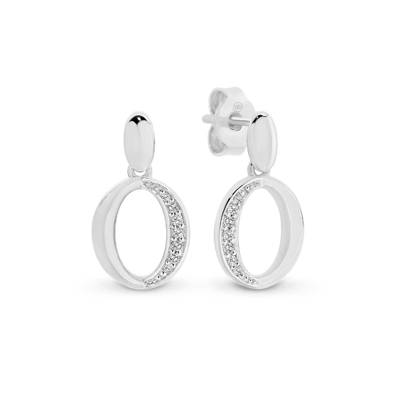 18K White Gold Oval Shape Diamond Pave Drop Earrings
