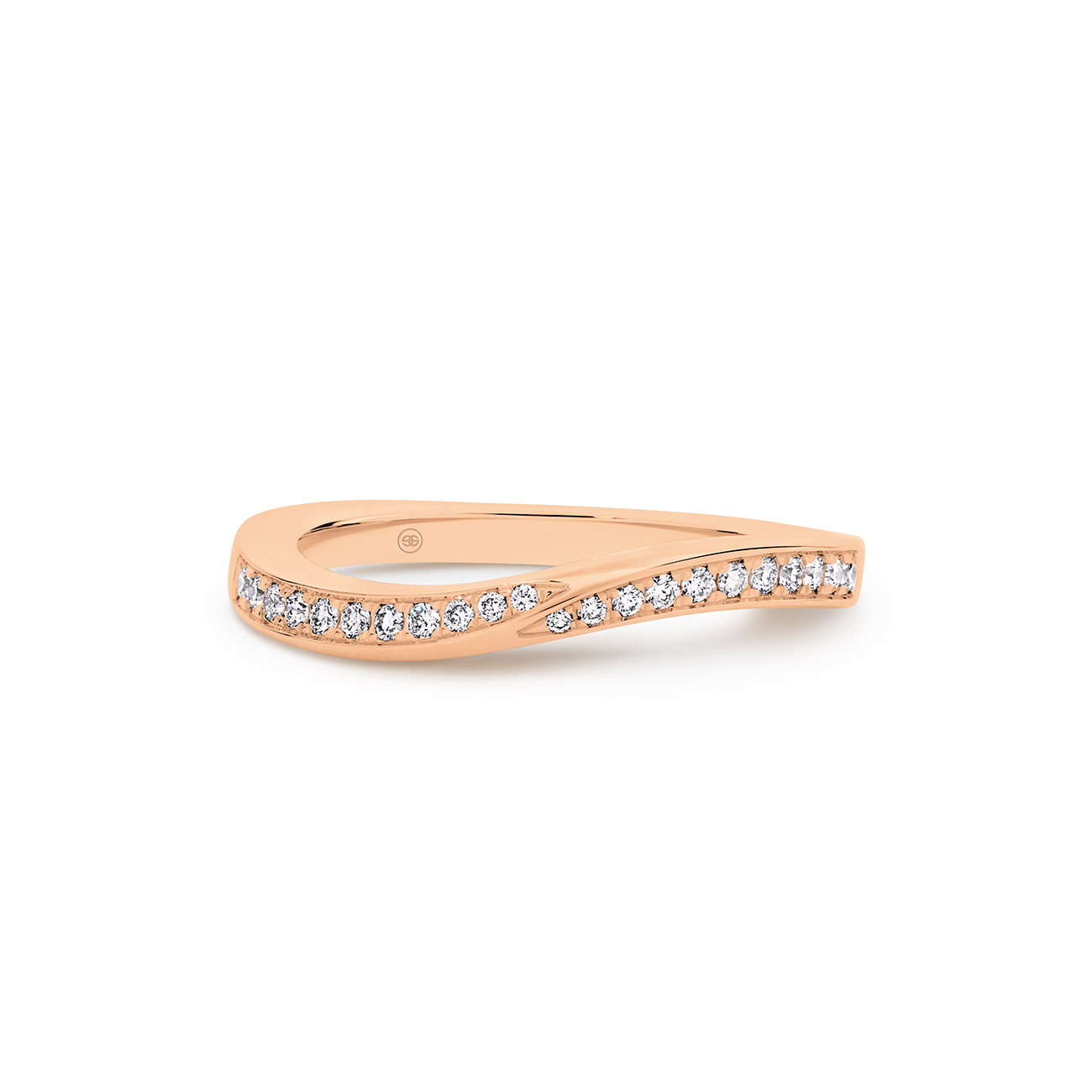18K Rose Gold Round Brilliant Pave Curved Diamond Band