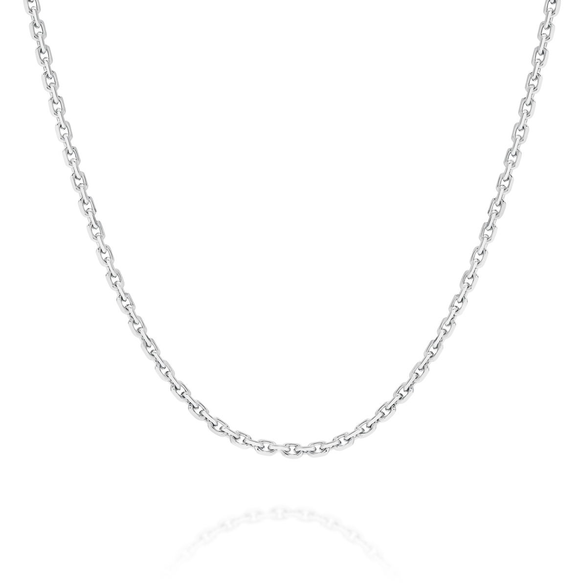 18K White Gold Oval Link Diamond Cut Chain &#8211; Medium