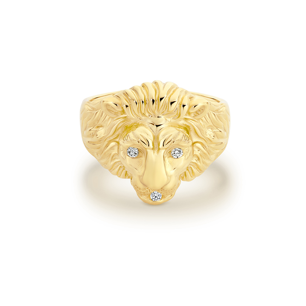 18K Yellow Gold Diamond Large Lion Ring