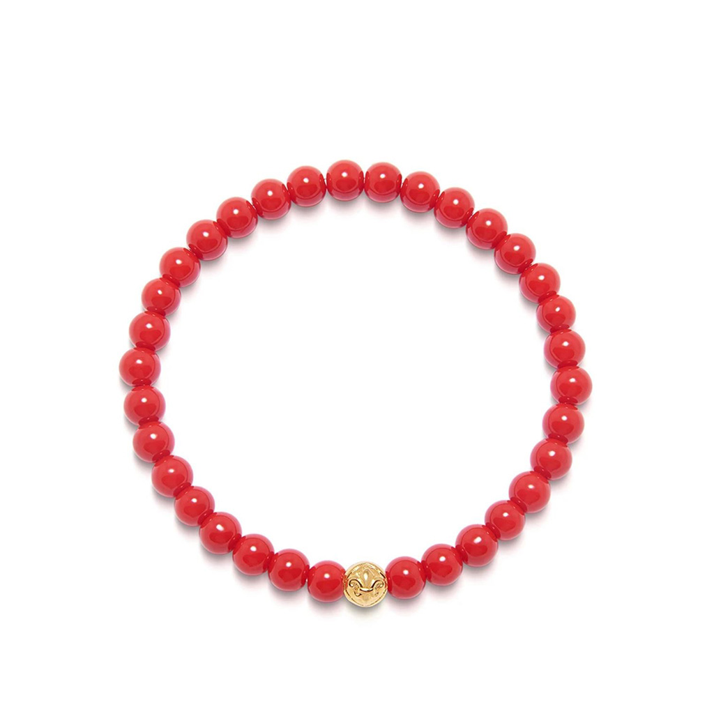 Nialaya Men&#8217;s Wristband with Red Jade Beads