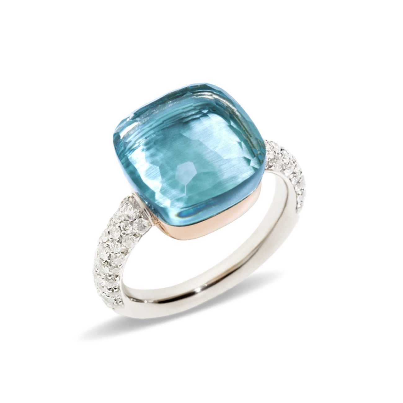 Pomellato Maxi Nudo ring with Sky Blue Topaz and Diamonds