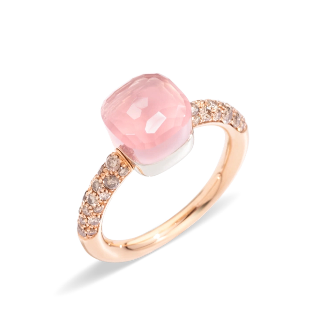 Pomellato Nudo Petit Ring with Pink Quartz and Diamonds