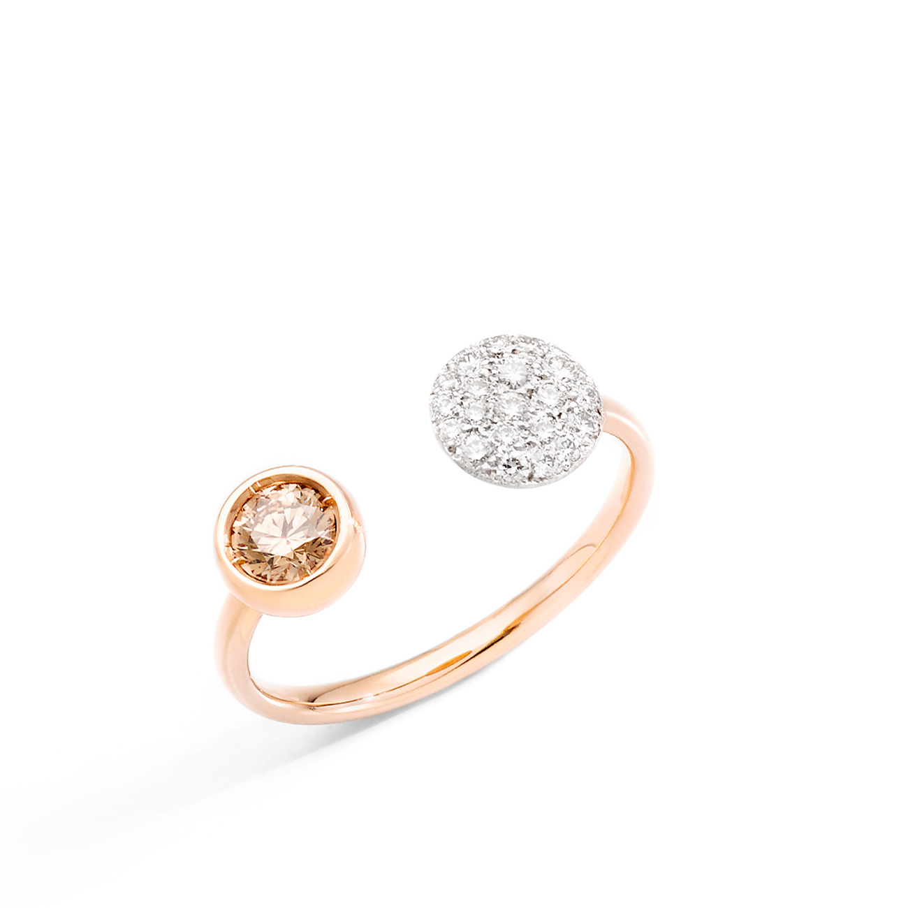 Pomellato Sabbia Ring with a Brown Diamond Solitaire and White Diamonds