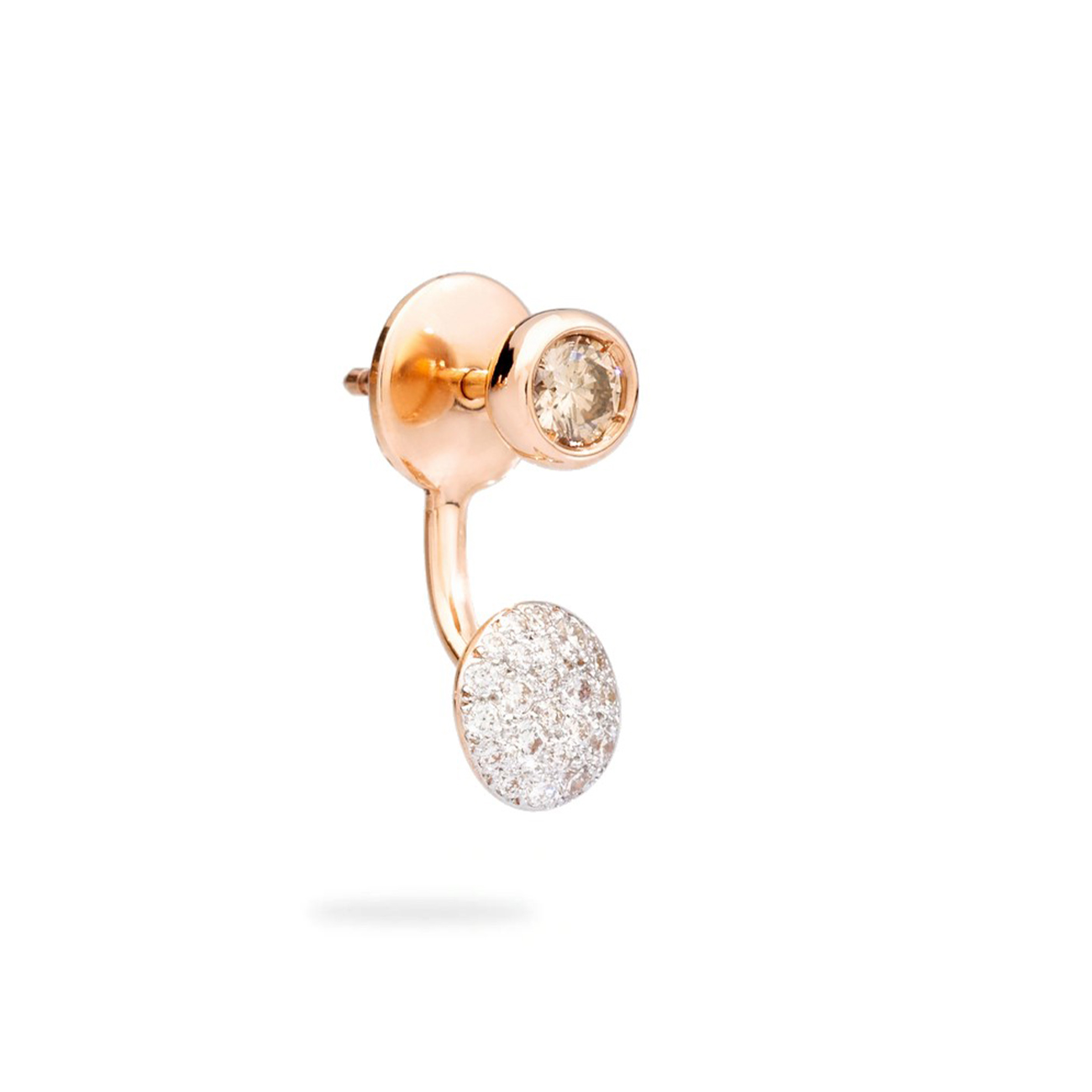 Pomellato Sabbia Earring with a Brown Diamond Solitaire and White Diamonds