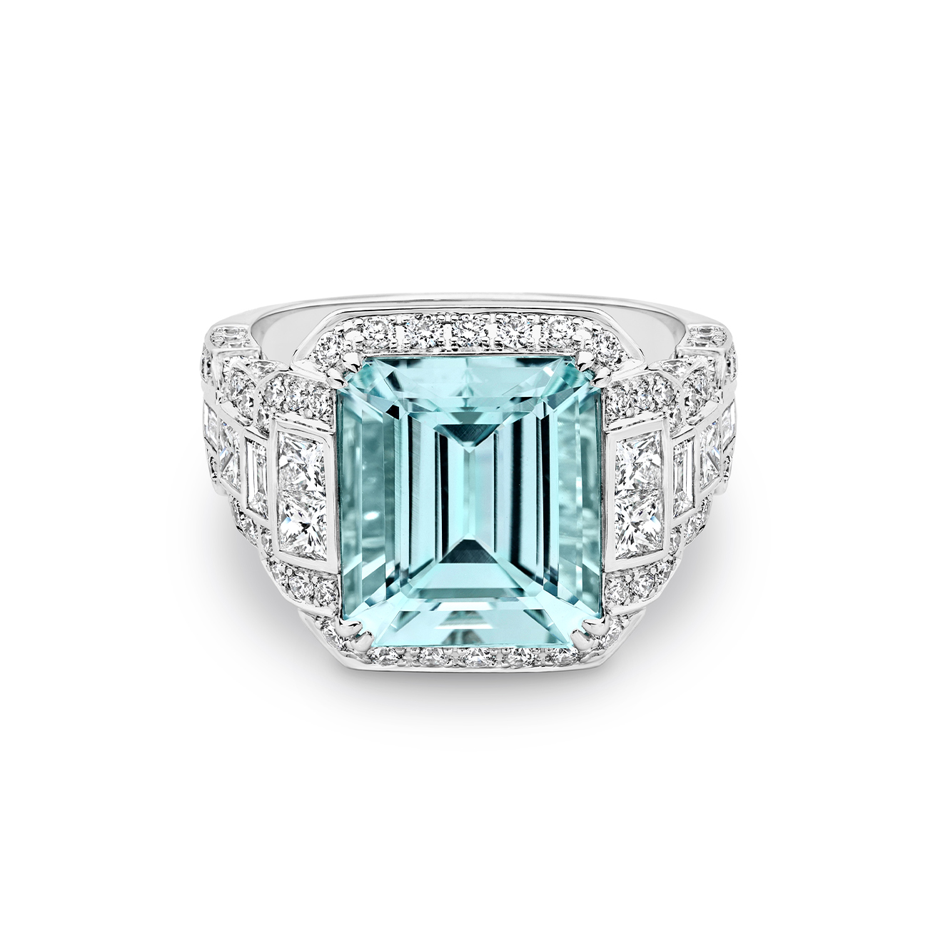 18K White Gold Aquamarine &#038; Diamond Cocktail Ring