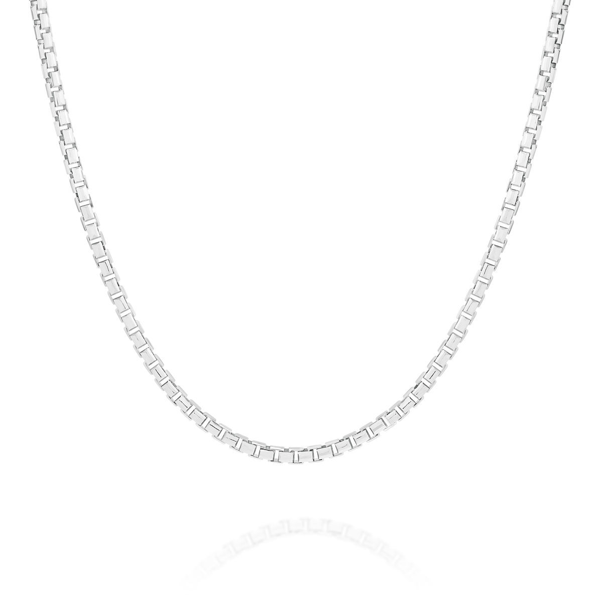 18K White Gold Box Link Diamond Cut Chain &#8211; Medium